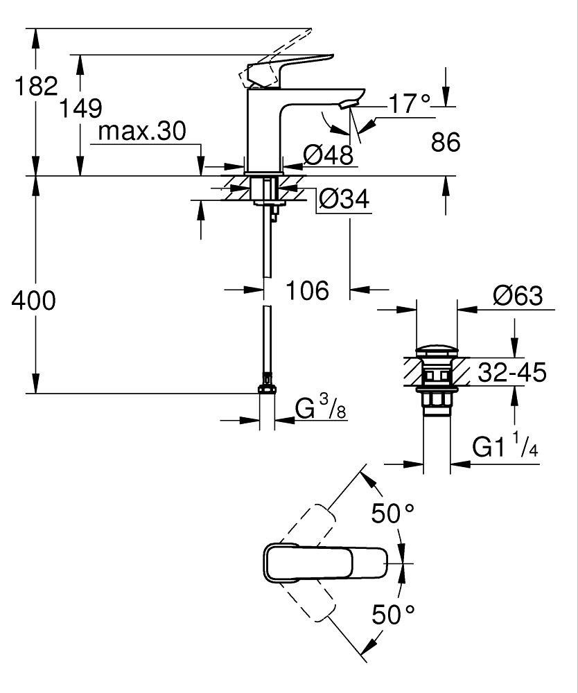 Grohe Cubeo S-Size 1016960000 Габаритные размеры