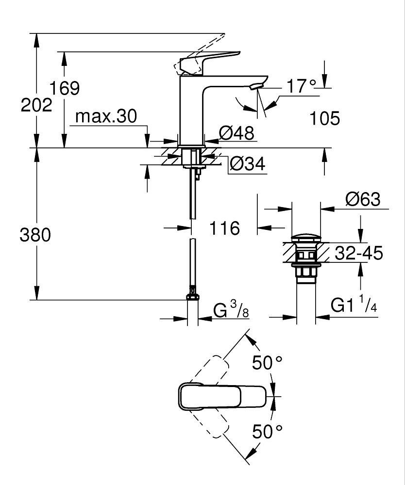 Grohe Cubeo M-Size 1017522430 Габаритные размеры