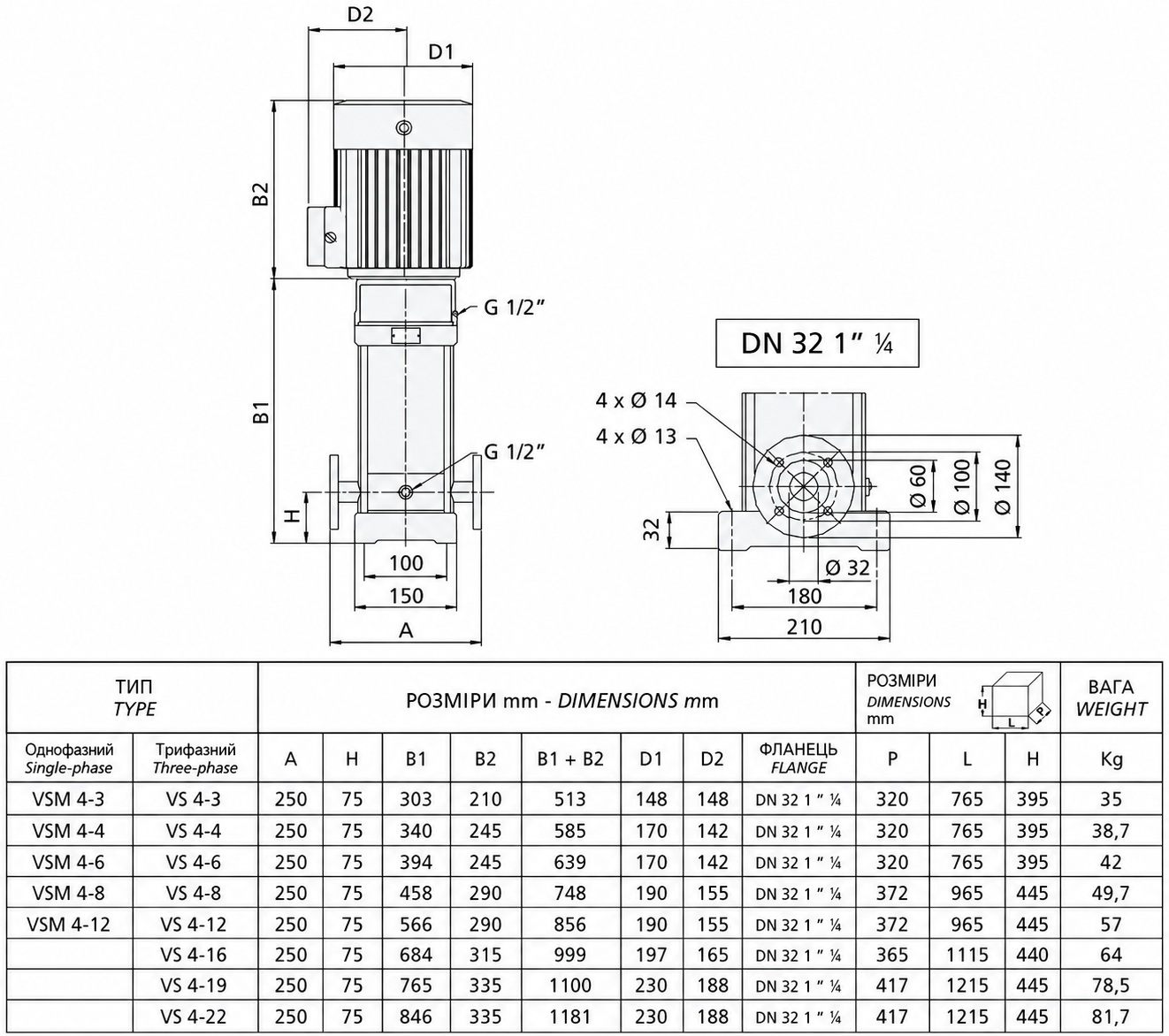 Speroni VSM 4-12 (102370343) Габаритные размеры