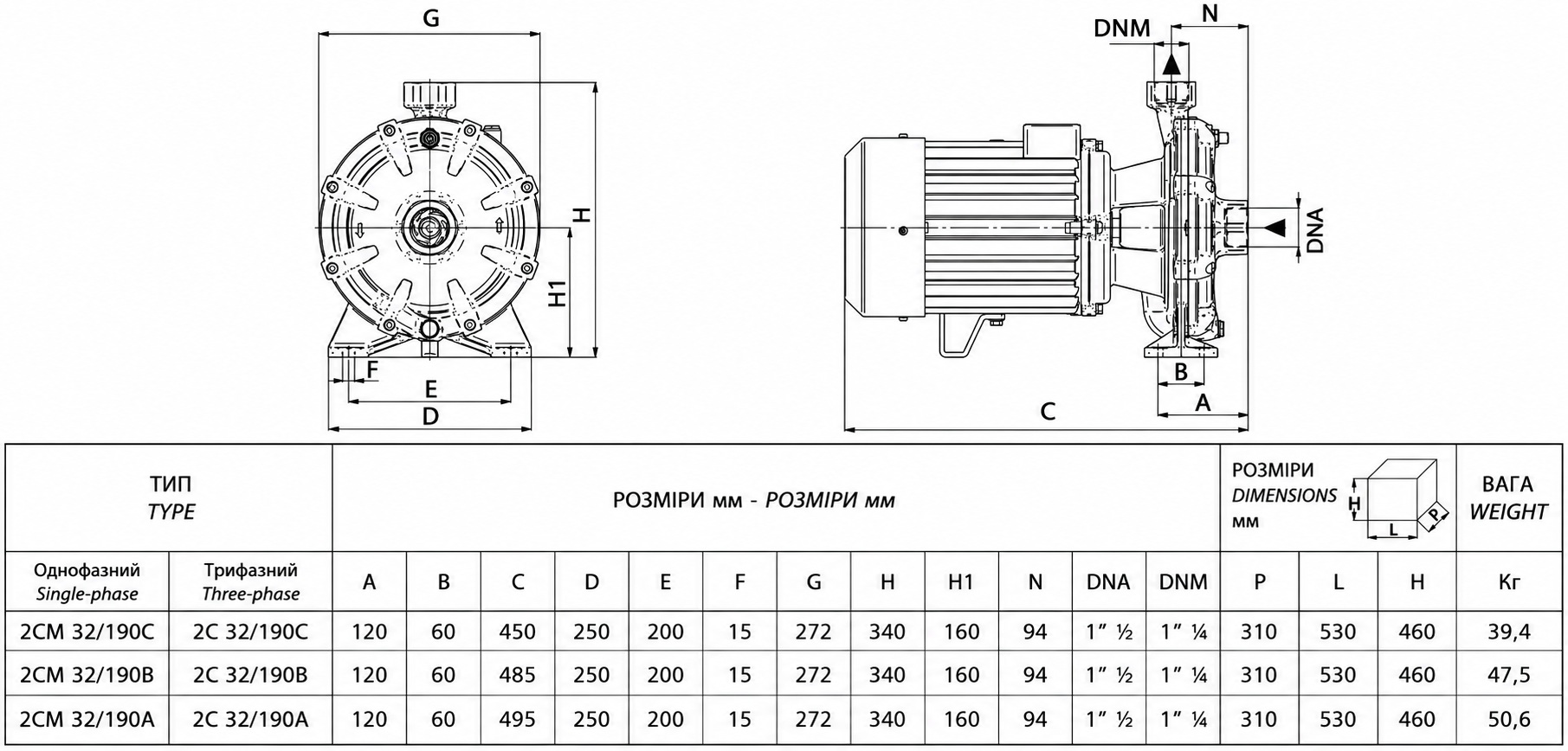 Speroni 2C 32/190B IE3 (101080813) Габаритные размеры