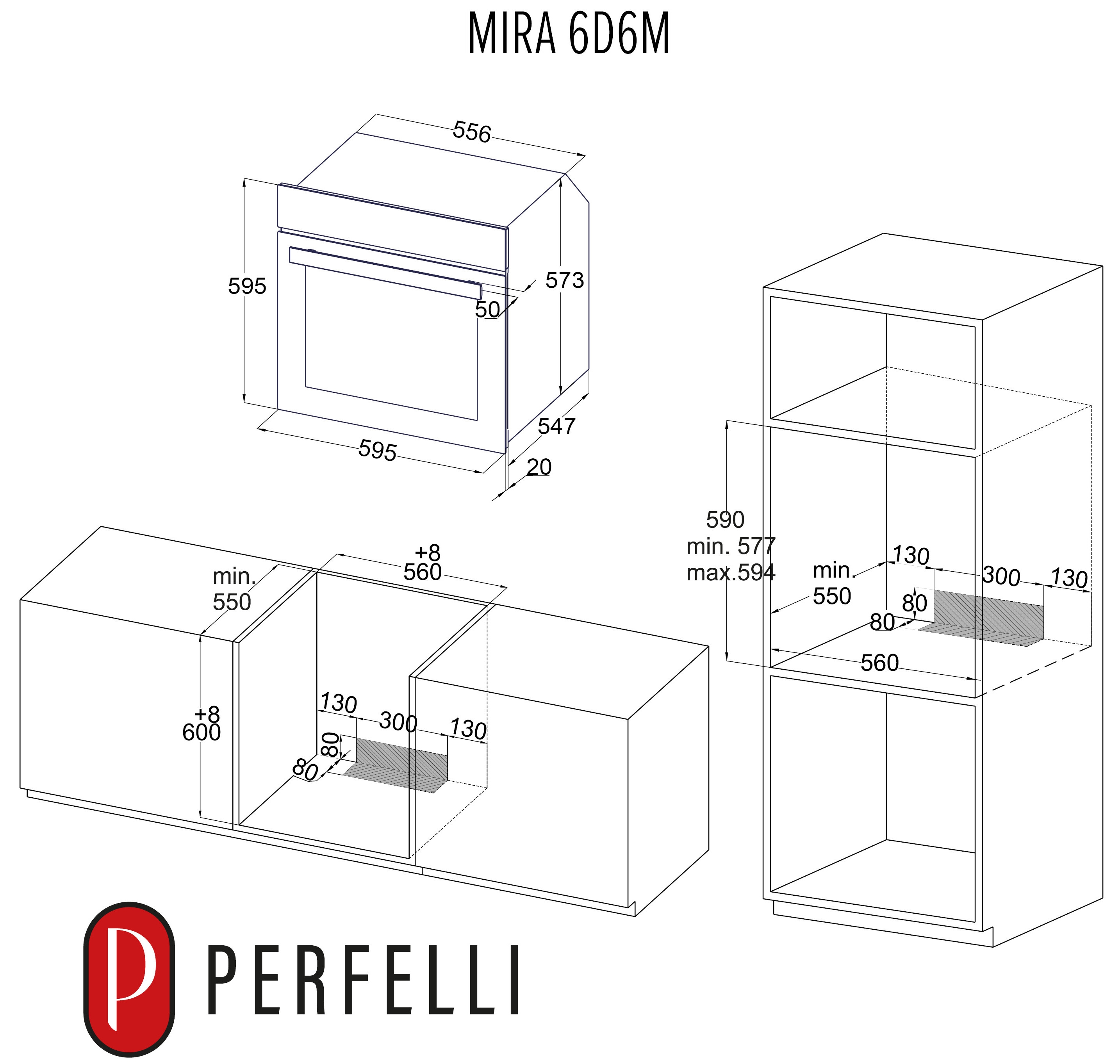 Perfelli Mira 6D6M Nero Габаритні розміри