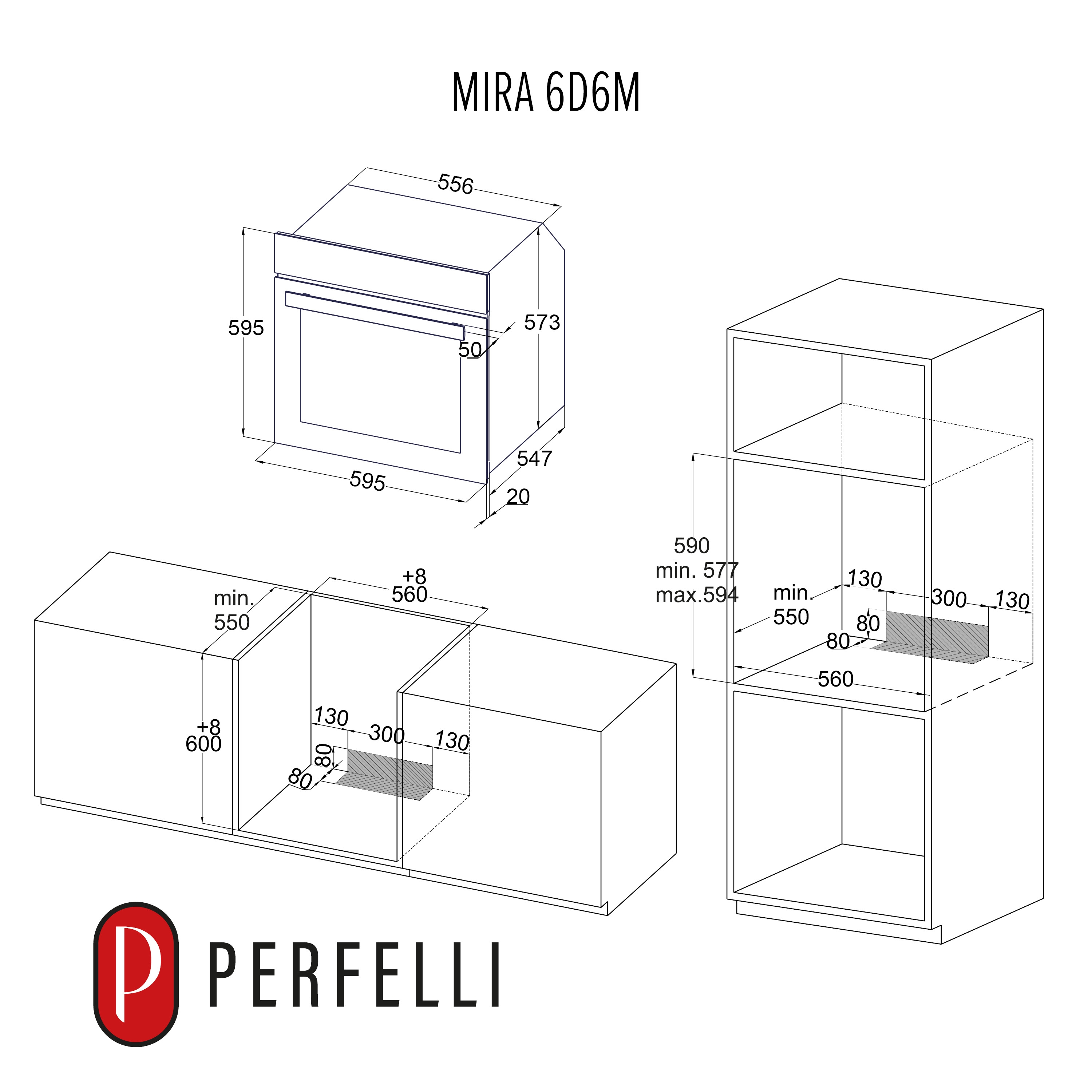 Perfelli Mira 6D6M Inox Габаритні розміри