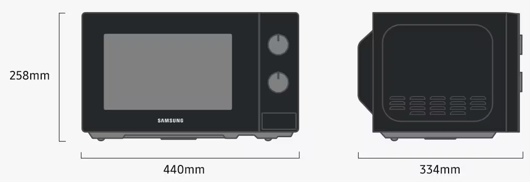 Samsung MS20A3010AH/OL Габаритные размеры
