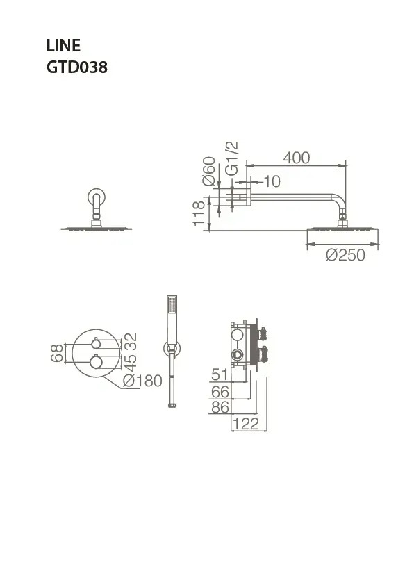 Imex Line Brushed Nickel GTD038/NQ Габаритні розміри
