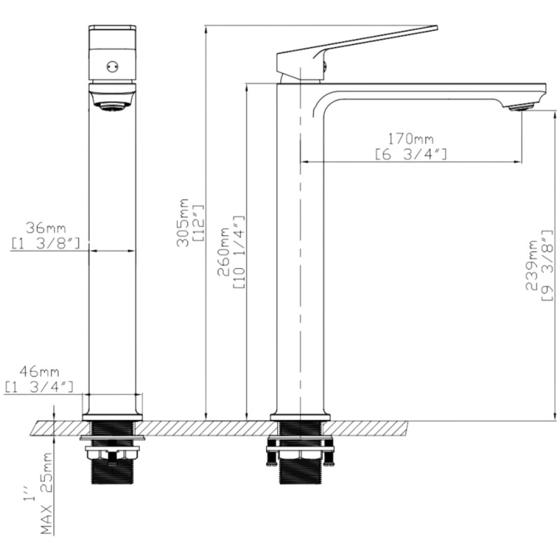 Q-Tap Capricorn Chrome (k26) QTCAP1060H102C48220 Габаритні розміри