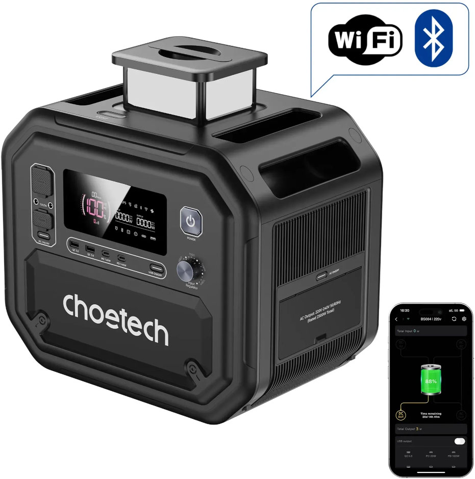 Портативная зарядная станция Choetech BS064 (BS064-EU-BK) 2500Вт / 2160Вт/час цена 45999 грн - фотография 2