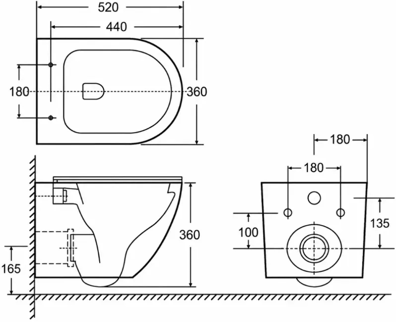 Ravak FrameCore Direct RKUC3000003 + Унітаз підвісний Ravak WC Torrenta Orbis RimOff RKUJ000017 з сидінням Soft Close (RKUSET8002) Габаритні розміри