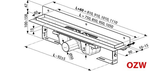 Ravak OZW Chrome 950 (X01630) Габаритні розміри