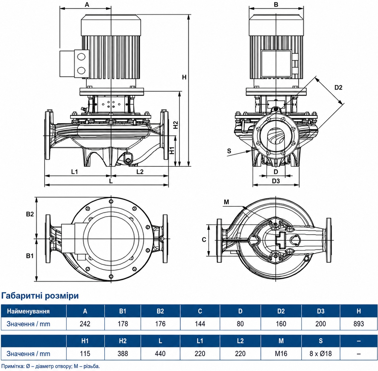 DAB CP-G 80-3250/A/BAQE/11 IE3 (1D5211GBV) Габаритні розміри