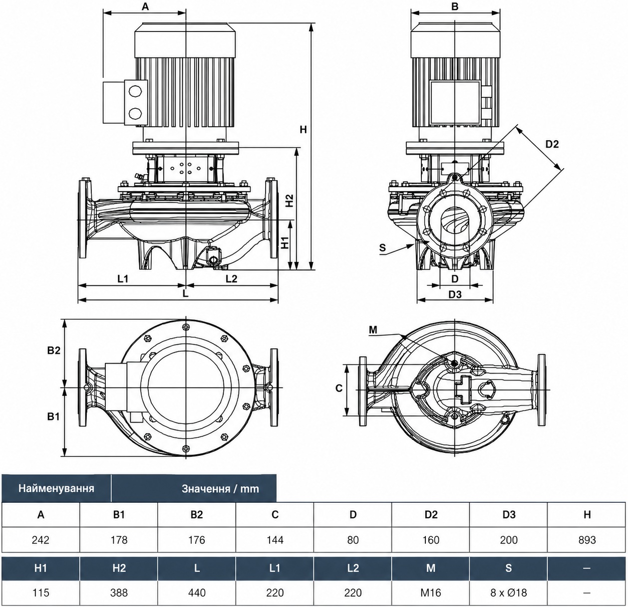 DAB CP-G 80-4000/A/BAQE/15 IE3 (1D5211GCV) Габаритні розміри