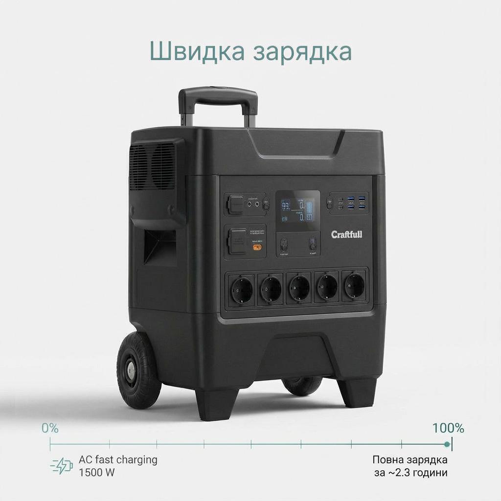 Портативна зарядна станція Craftfull Powerstation Fast Charge PS3600, 2000Вт / 3248Вт*год огляд - фото 8