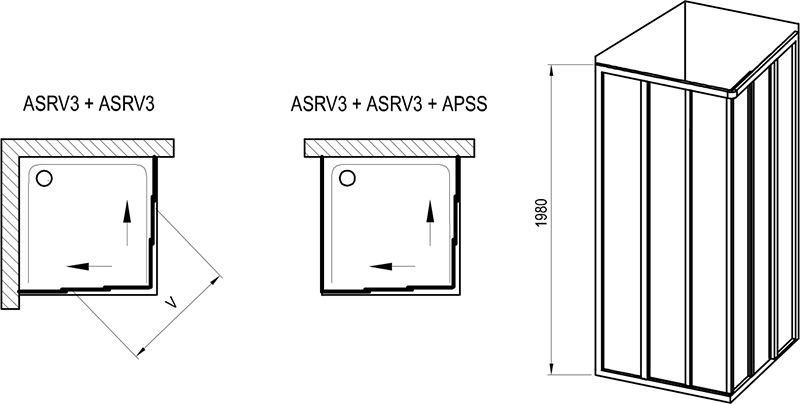 Ravak Supernova 75 см ASRV3-75 198 белый+grape (15V301R2ZG) Габаритные размеры