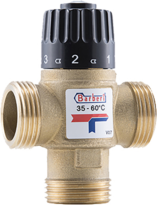 Трехходовой клапан термостатический Barberi 35-60°С DN20, G 3/4" M, Kvs 1.6 (V07M200AB)