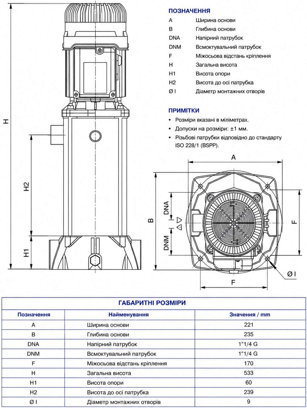 DAB KVCX 55/50 M (102980140) Габаритні розміри