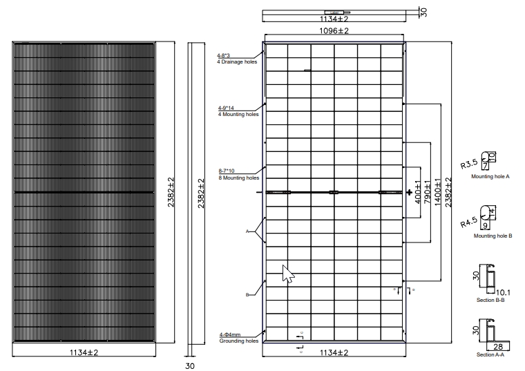 Luxen Solar LNDT-625ND Bifacial Габаритные размеры