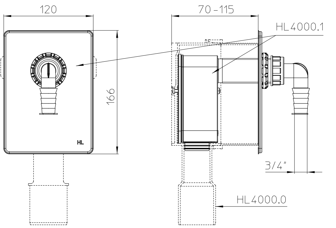 Hutterer&Lechner HL4000.0+HL4000.1 (для стиральной/сушильной машины) Габаритные размеры