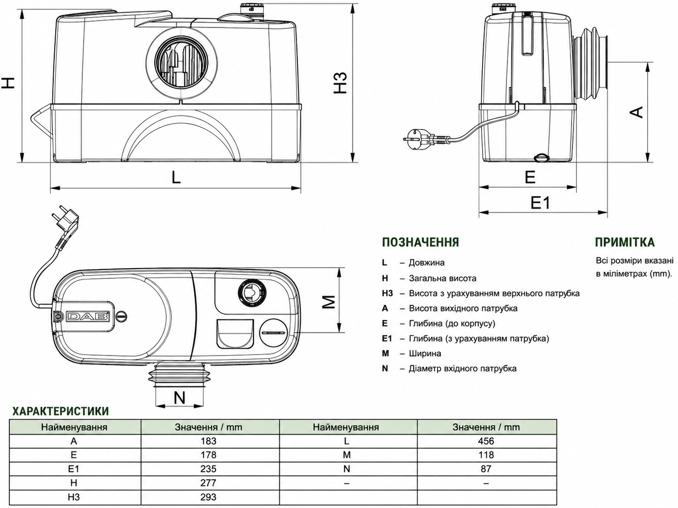 DAB GENIX 110 (60165319H) Габаритные размеры