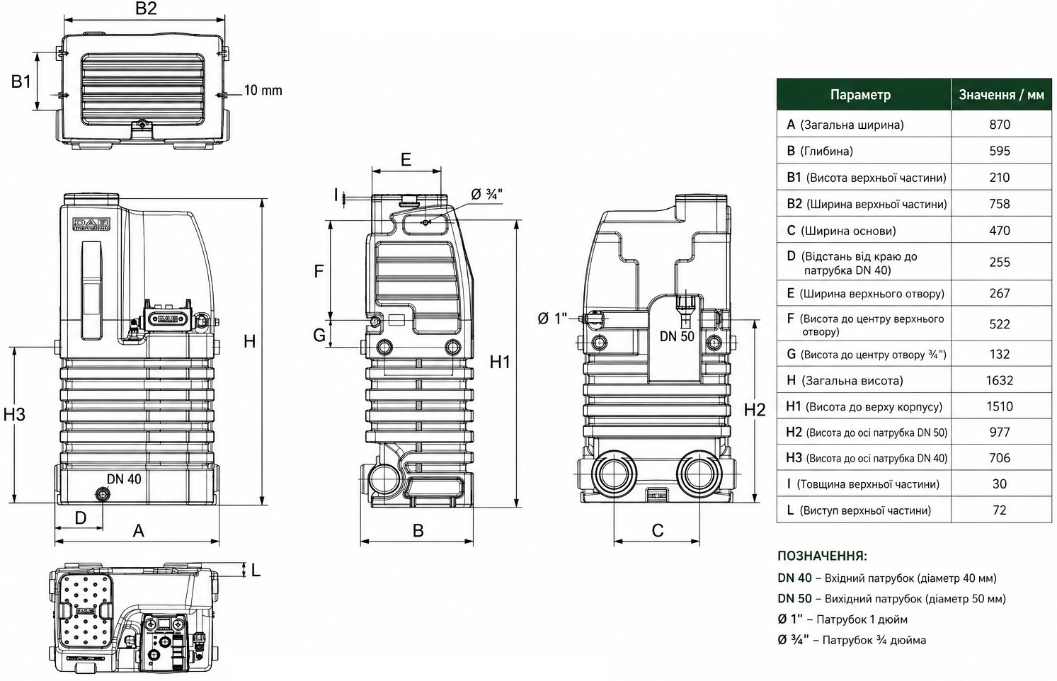 DAB EsyTank (60161819) Габаритні розміри