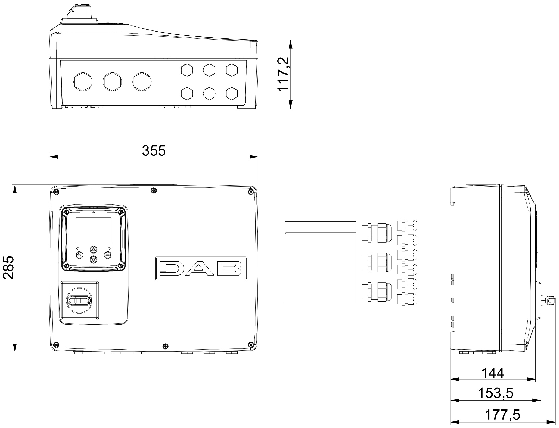 DAB NgPanel 2x20A 1x100-230/3x400-575 50/60 (60212821) Габаритные размеры