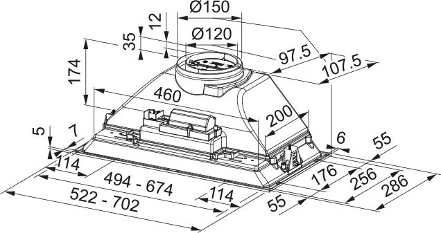 Franke Inca Smart FBI 525 BK HCS (305.0757.778) Габаритные размеры