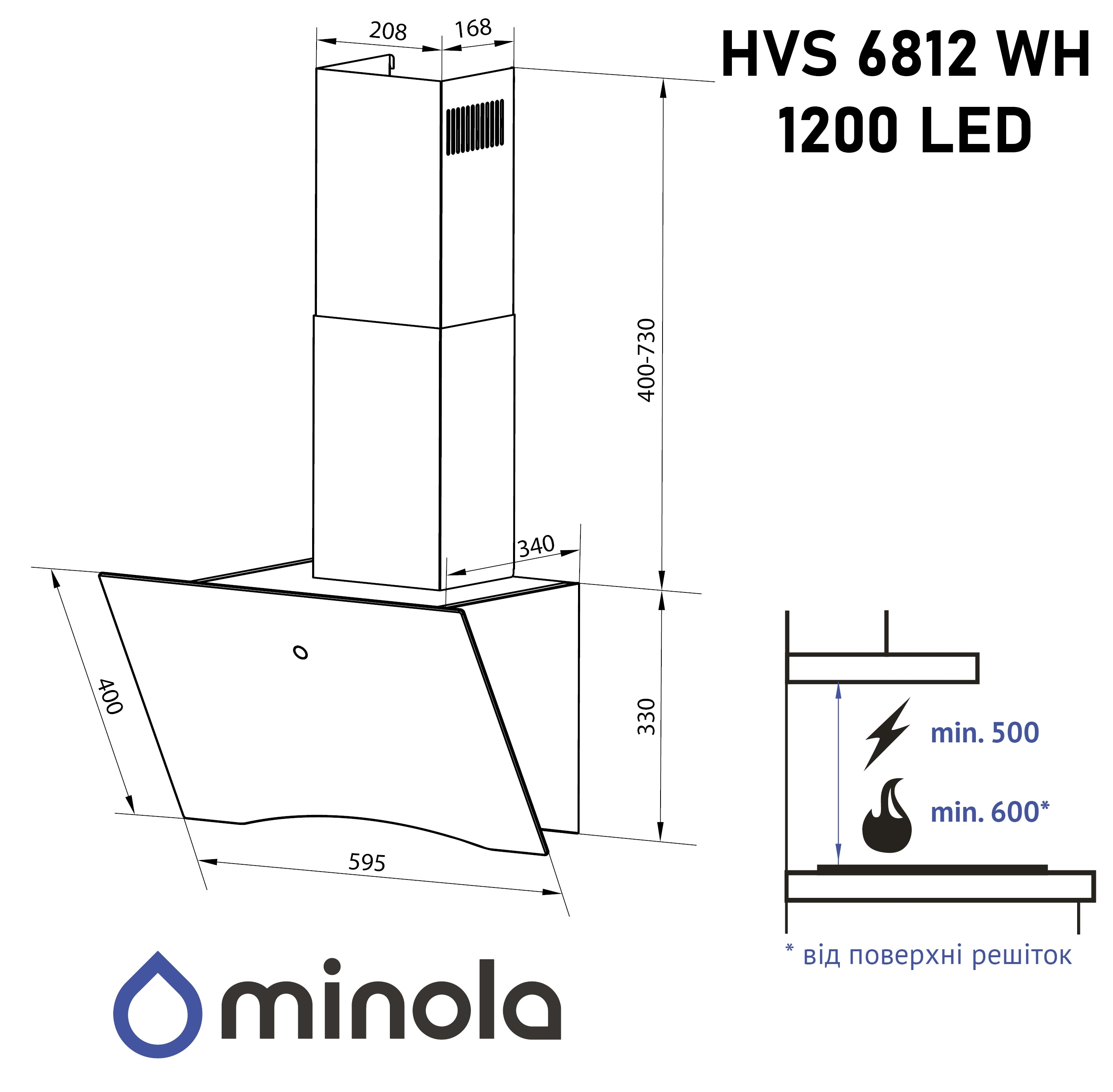Minola HVS 6812 WH 1200 LED Габаритні розміри