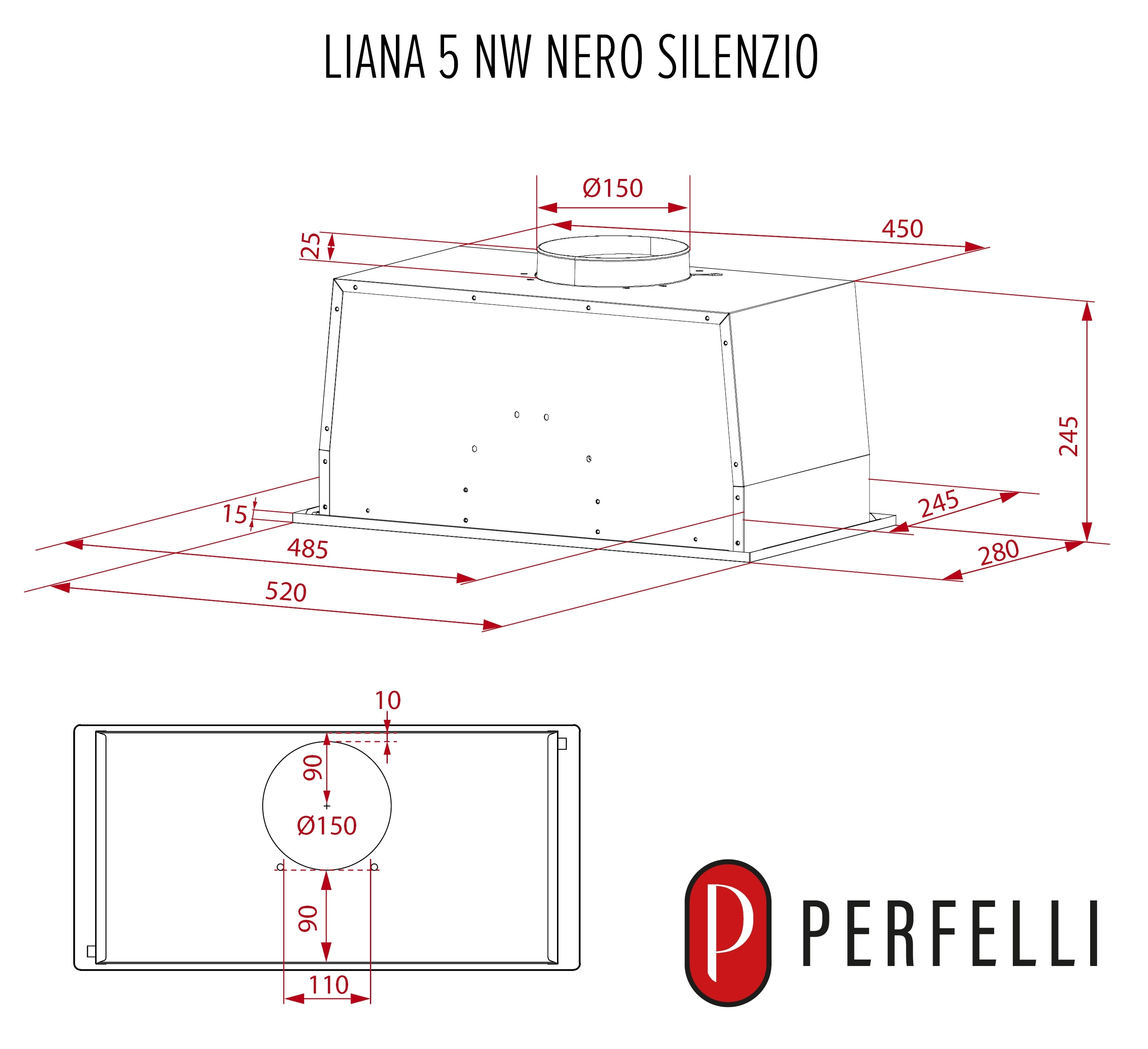 Perfelli Liana 5 NW Nero Silenzio Габаритные размеры