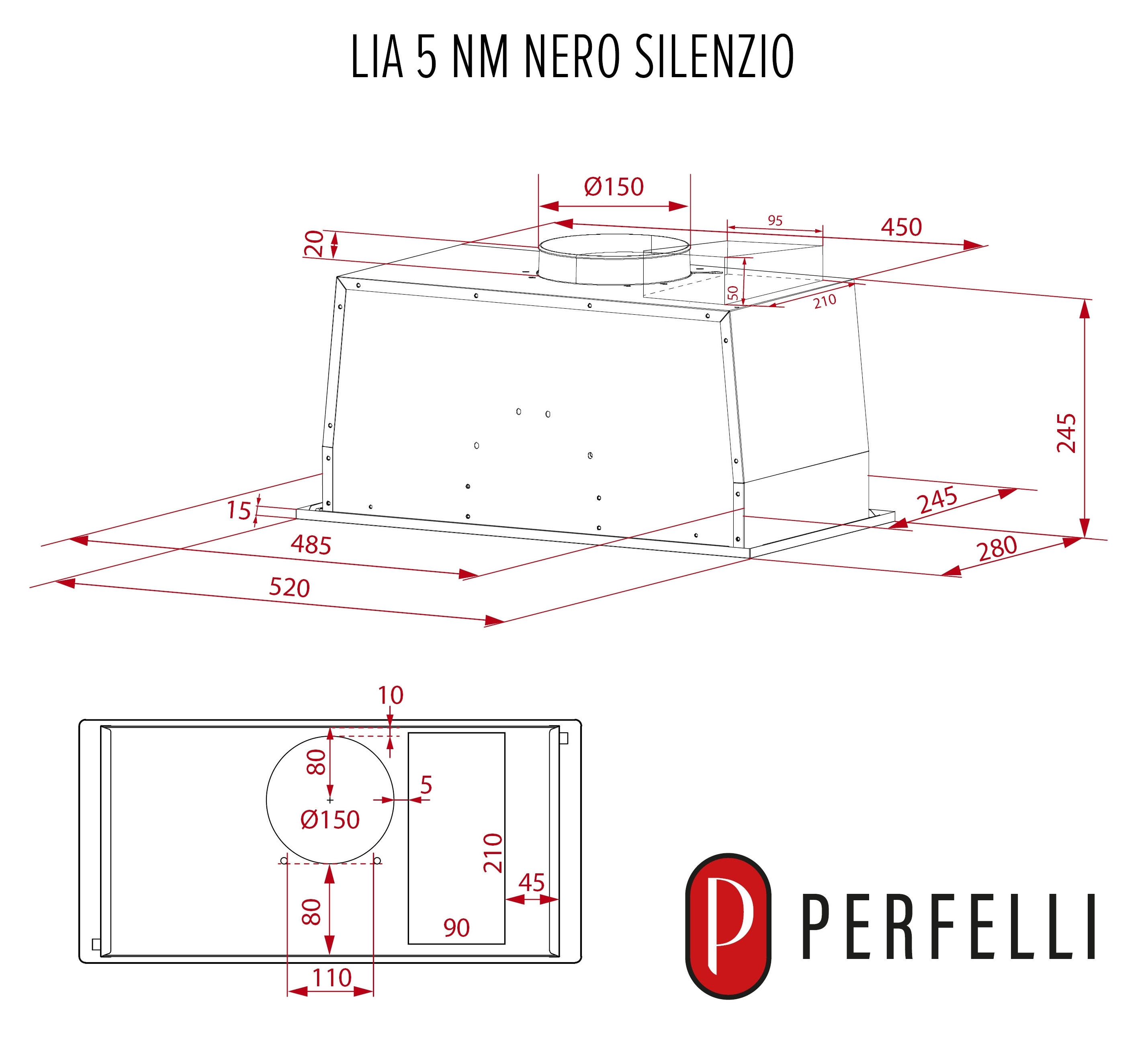 Perfelli Lia 5 NM Nero Silenzio Габаритные размеры