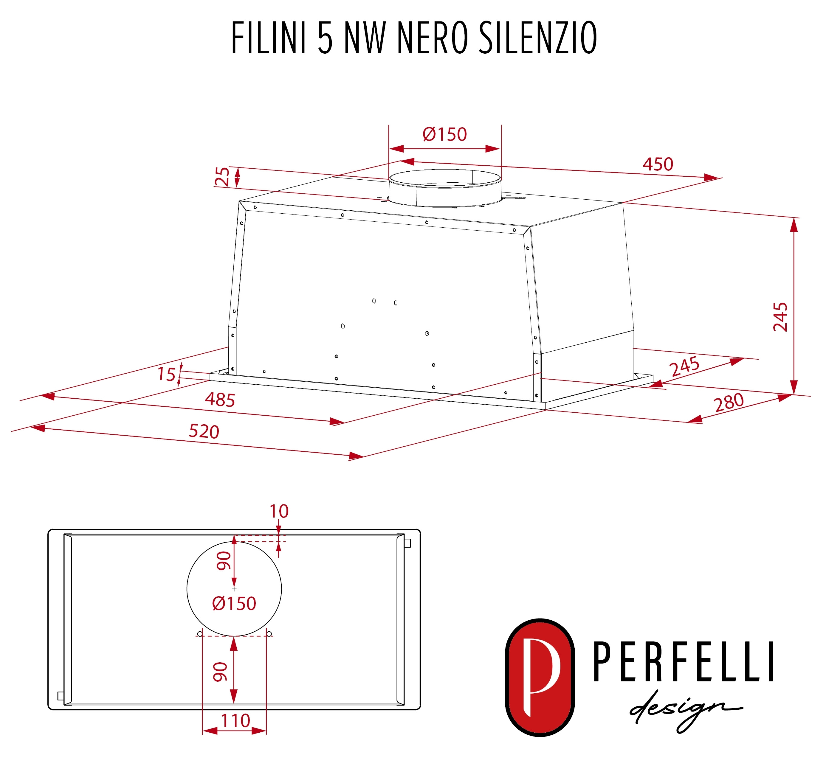 Perfelli Design Filini 5 NW Nero Silenzio Габаритные размеры
