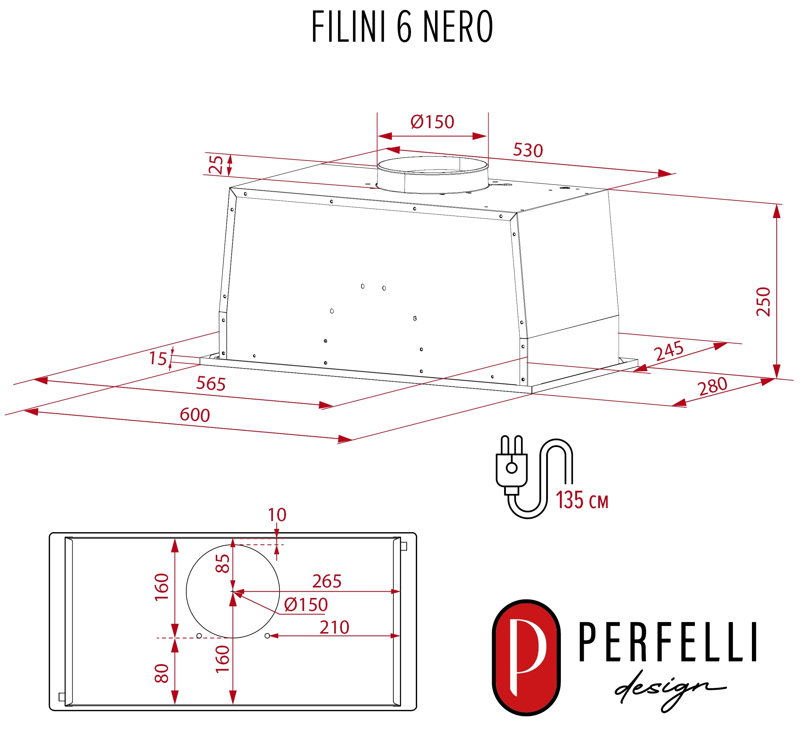 Perfelli Design Filini 6 Nero Габаритные размеры