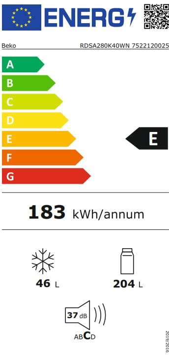 Beko RDSA280K40WN Класс энергоэффективности