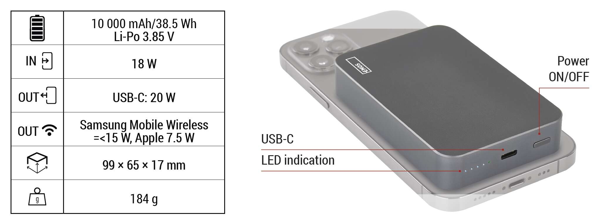 карта товара Emos B0551GY MagSafe 10000 mAh 20W - photo 16