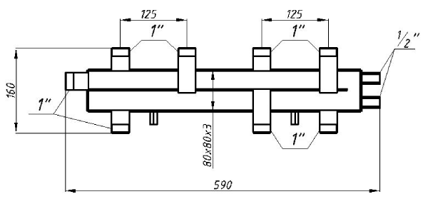 Termojet КГС31ВН.125 2 вверх + 1 вниз (84040393) Габаритные размеры
