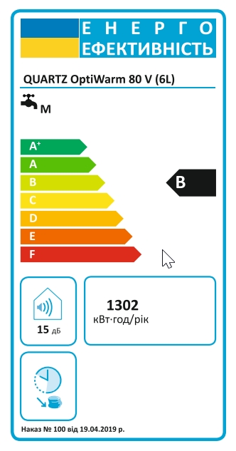 Quartz OptiWarm 80 V (6L) Класс энергоэффективности