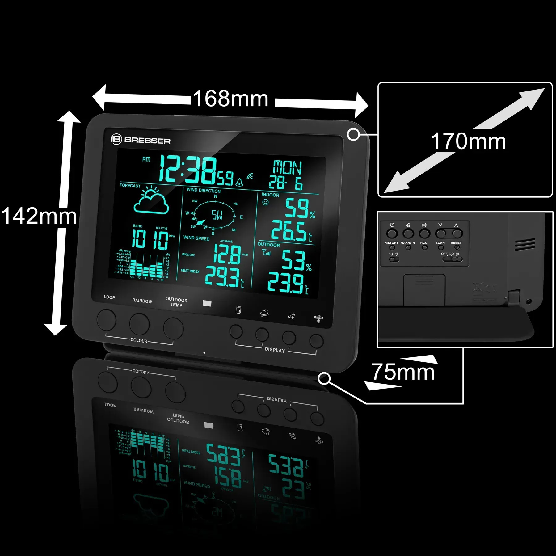 Bresser Weather Center 5-in-1 256 colour Professional Black (7002520CM3000) Габаритные размеры