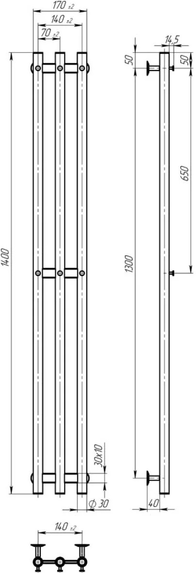 Deffi Zara П3 140x1400, белый, WD03, левое подключение (A.CL.140.14.3.E.W.L.3) Габаритные размеры