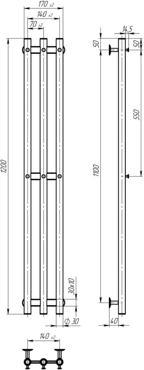 Deffi Zara П3 140x1200, белый, WD03, левое подключение (A.CL.120.14.3.E.W.L.3) Габаритные размеры