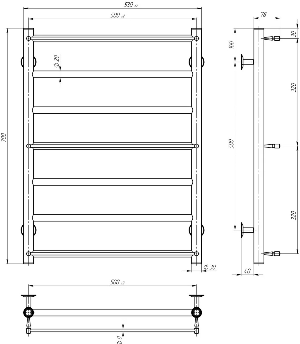Deffi Ladder П7 500x700, черный (C.LK.70.50.7.B.A) Габаритные размеры