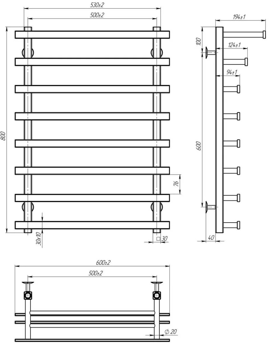 Deffi Agata П8 500x800, хром (A.AG.80.50.8.C.A) Габаритные размеры