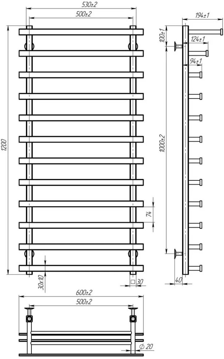 Deffi Agata П12 500x1200, хром (A.AG.120.50.12.C.A) Габаритные размеры