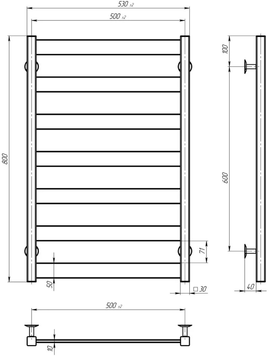 Deffi Harmony П7 500x800, графіт, JD04, ліве підключення (B.HR.80.50.7.E.G.L.2) Габаритні розміри