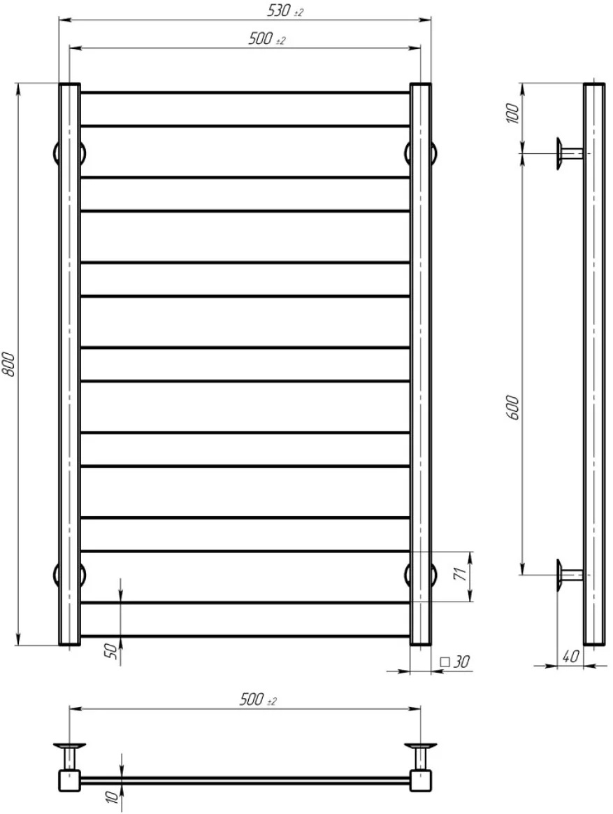 Deffi Harmony П7 500x800, графіт, JD04, праве підключення (B.HR.80.50.7.E.G.R.2) Габаритні розміри
