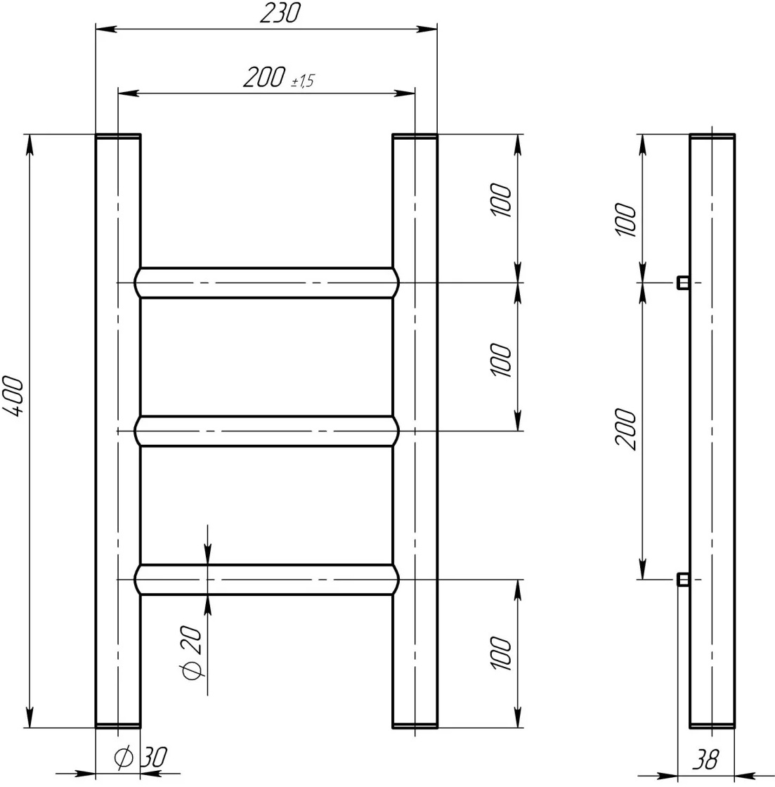 Deffi Орион П3 200x400, хром, JD03, правое подключение (C.OR.40.20.3.E.C.R.1) Габаритные размеры