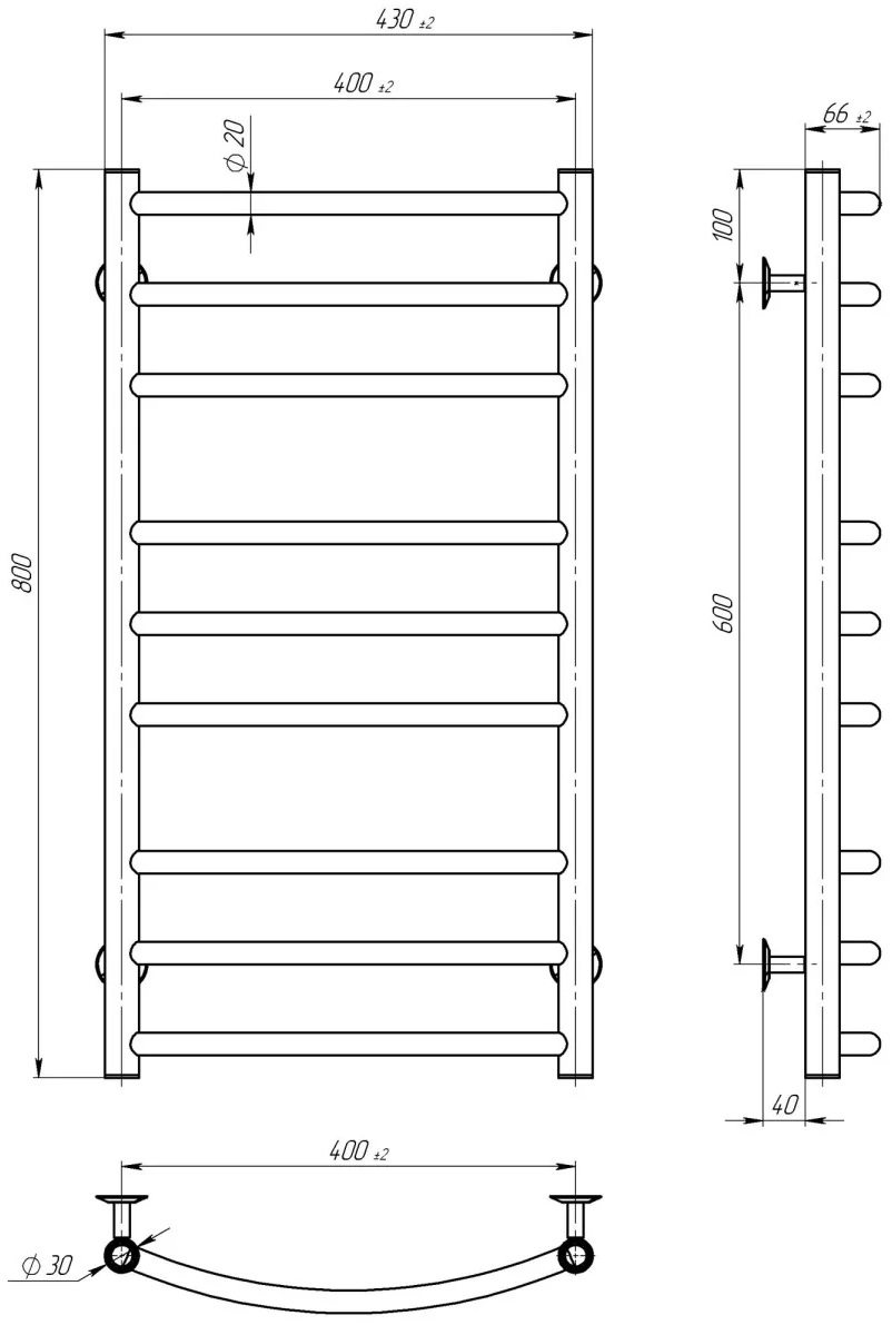 Deffi Классик Элит П9 400x800, хром, JD03, левое подключение (C.KE.80.40.9.E.C.L.1) Габаритные размеры