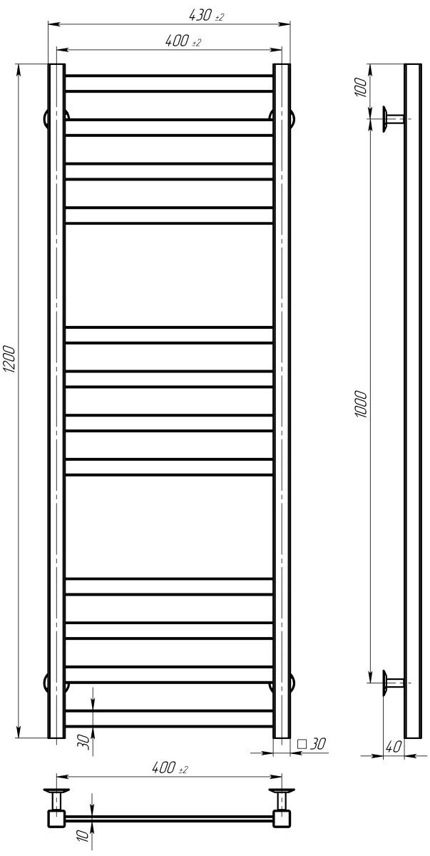 Deffi Avast П12 400x1200, черный, JD04, левое подключение (B.AV.120.40.12.E.B.L.2) Габаритные размеры