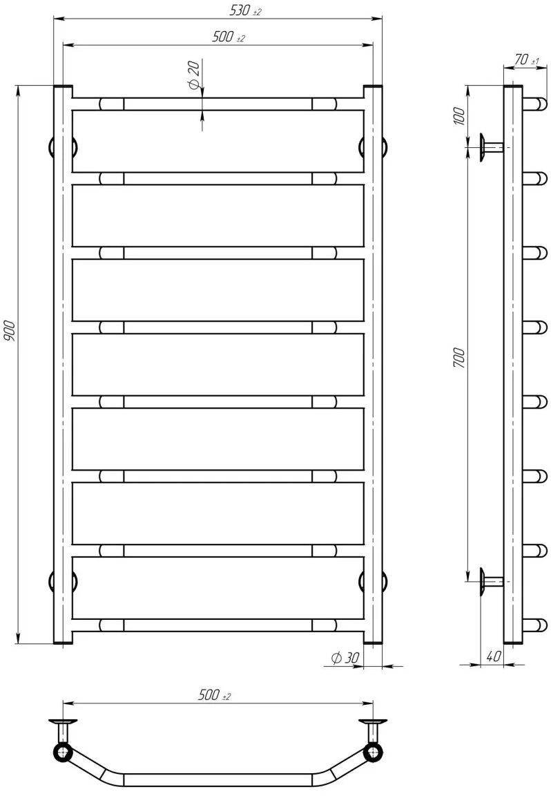 Deffi Трапеция П8 500x900, хром, JD03, правое подключение (C.TR.90.50.8.E.C.R.1) Габаритные размеры