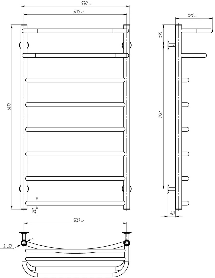 Deffi Отель П8 500x900, хром, JD03, правое подключение (C.OD.90.50.8.E.C.R.1) Габаритные размеры