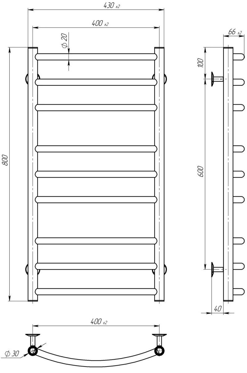 Deffi Классик Элит П9 400x800, хром, JD03, правое подключение (C.KE.80.40.9.E.C.R.1) Габаритные размеры