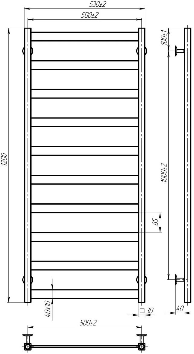 Deffi Harmony П10 500x1200, белый, WD04, левое подключение (B.HR.120.50.10.E.W.L.4) Габаритные размеры