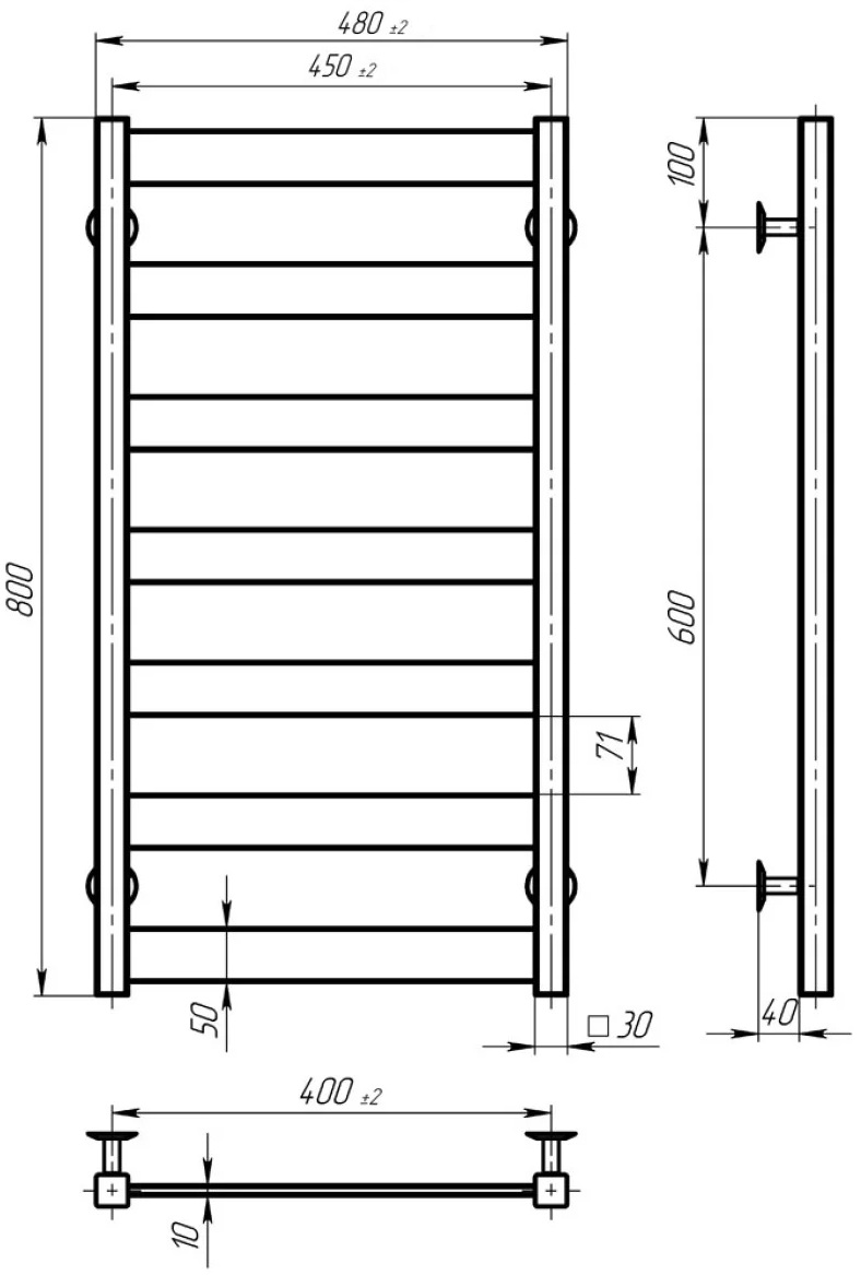 Deffi Harmony П7 450x800, чорна, JD04, ліве підключення (B.HR.80.45.7.E.B.L.2) Габаритні розміри