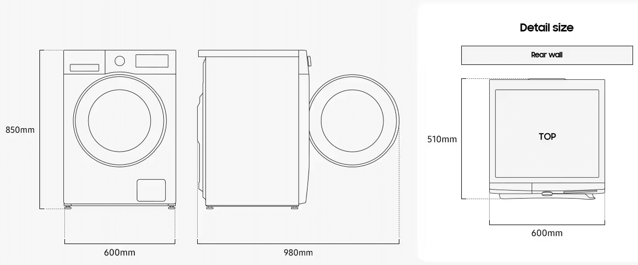 Samsung WW80FG5L32TELE Габаритні розміри